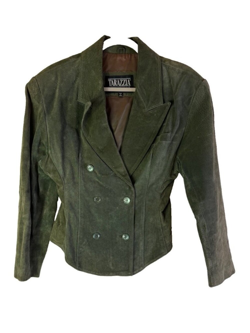 Vintage 90s Suede Leather Jacket Double Breasted Green Grunge
